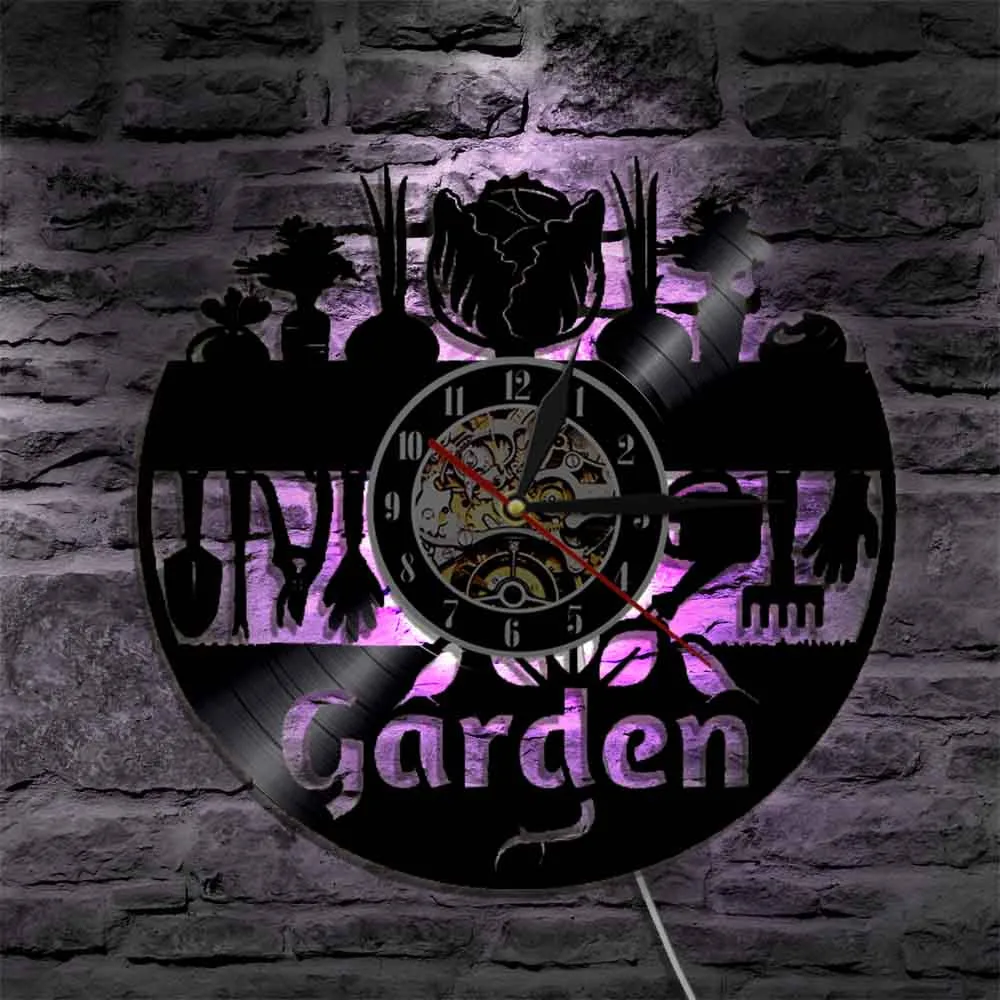 

Nature Life Garden Wall Clock Garden Motive Wall Art Vinyl Record Wall Clock Gardening Tool Decorative Wall Watch Gardeners Gift