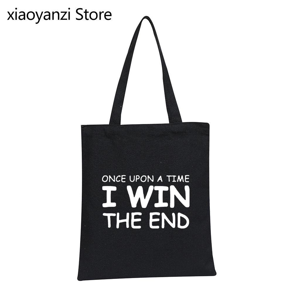 

Повседневная сумка с надписью I WIN THE END для мужчин и женщин, креативные экологически чистые многоразовые сумки для шоппинга и студентов, модн...