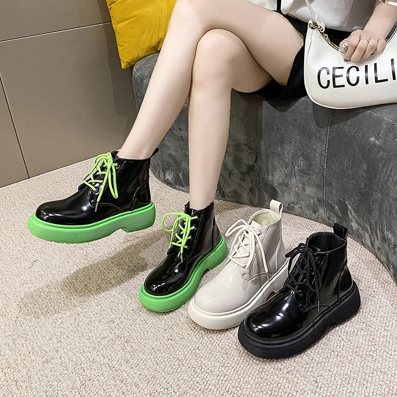 

Martin Shoes Women 2021 Autumn Black Fashion Non-slip Thick Platform Retro Female Ankle Booties Winter Warm Casual Boots Shoes
