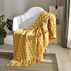Нордическое вязаное одеяло желтого цвета, мягкое покрывало для дивана, кровать, плед для путешествий, ТВ, многофункциональное покрывало для сна