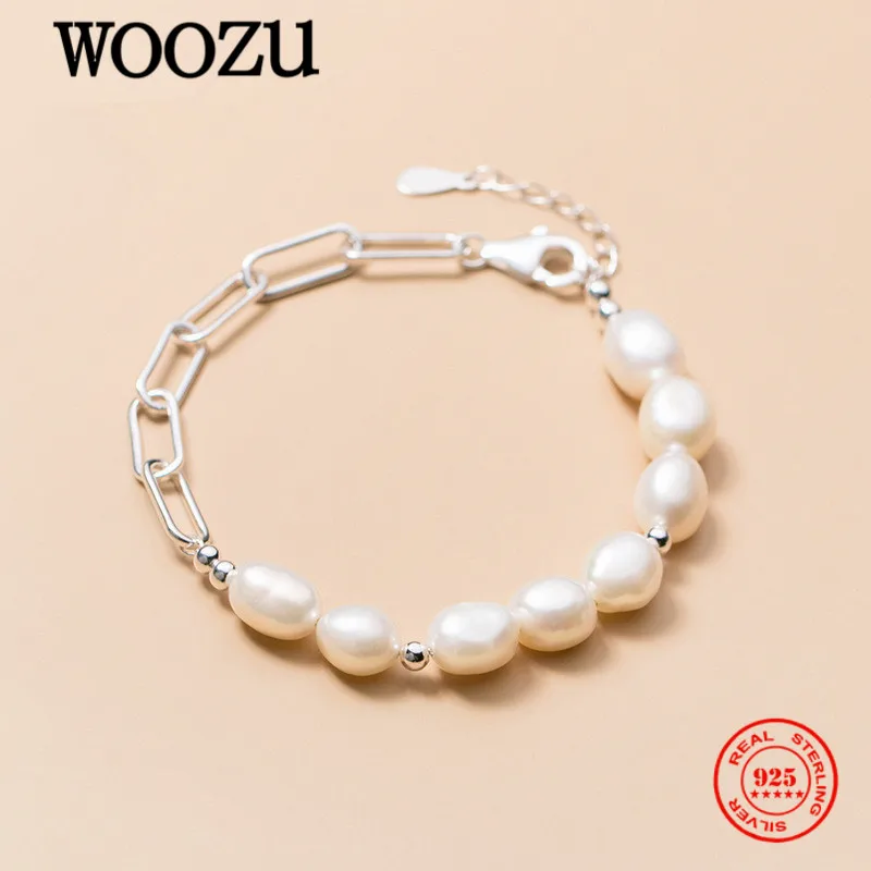 

WOOZU из натуральной кожи роскошные 925 стерлингового серебра милое асимметричное платье в стиле барокко браслет из Жемчужной цепи для женщин ...