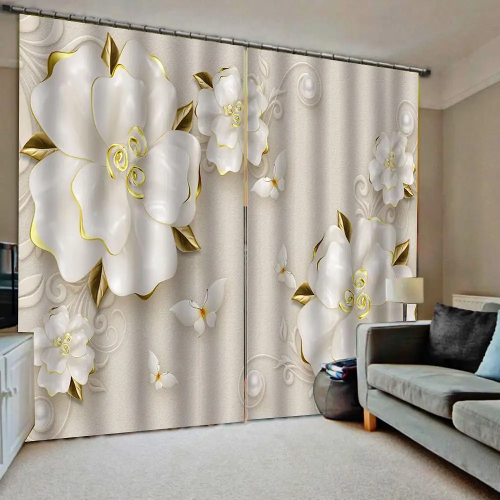 Белый занавес s Мраморный Цветок 3D Печать Блокировка полиэстер фото шторы