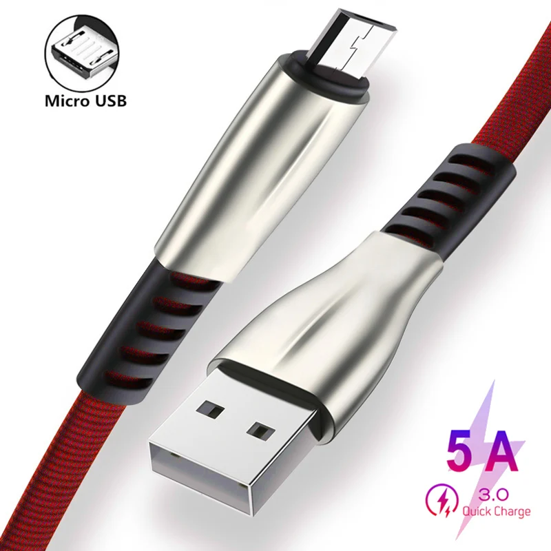 Плетеный Micro USB кабель 1 м из цинкового сплава для быстрой зарядки и передачи