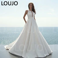 luojo simple satin wedding dresses o neck lace appliques elegant wedding gown sleeveless bridal gowns custom size