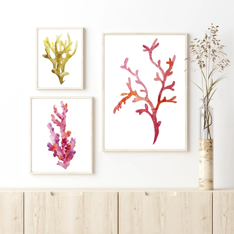 Декоративная Настенная картина Corals для украшения дома акварель Кора ванной