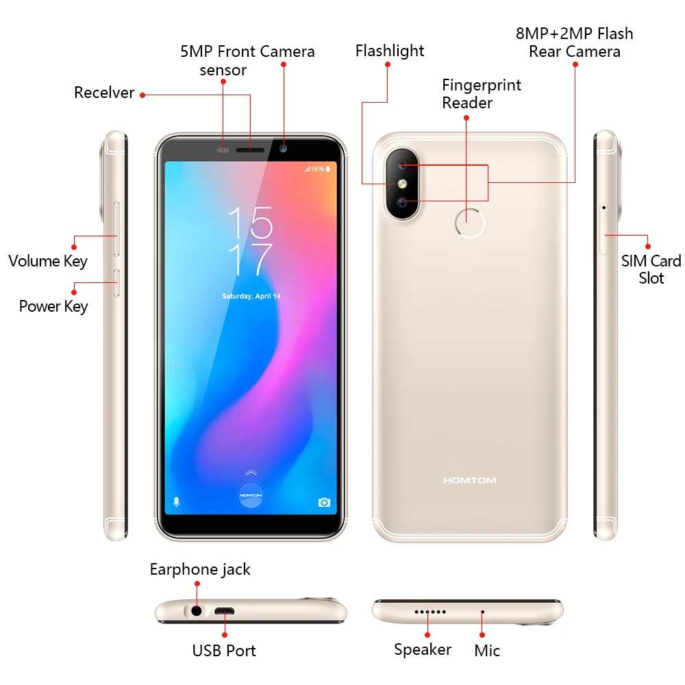 Оригинальная версия HOMTOM C2 Android 8,1 2+ 16GB мобильный телефон Face ID MTK6739 четырехъядерный 13 МП Двойная камера OTA 4G FDD-LTE смартфон