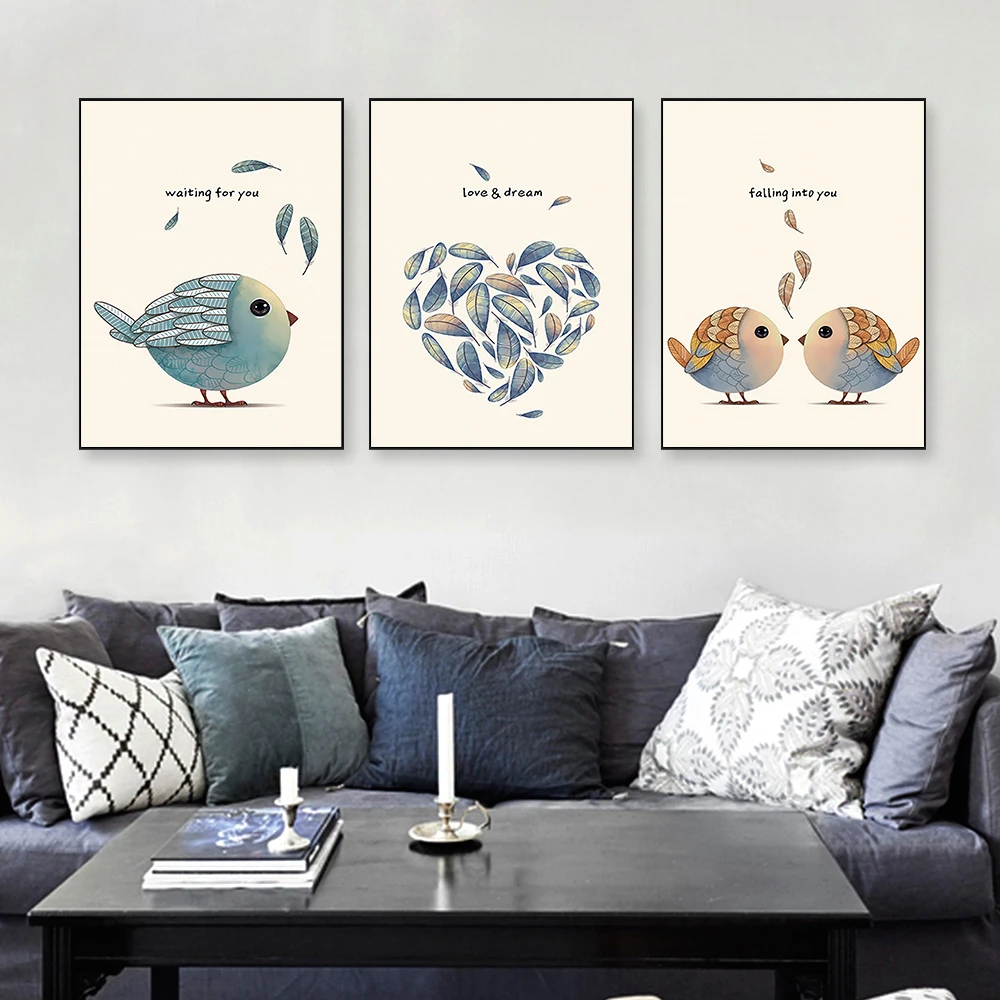

Feather Cartoon Bird Canvas Painting Wall Art Pictures Prints Home Decor Wall Poster Decoration For Living Room