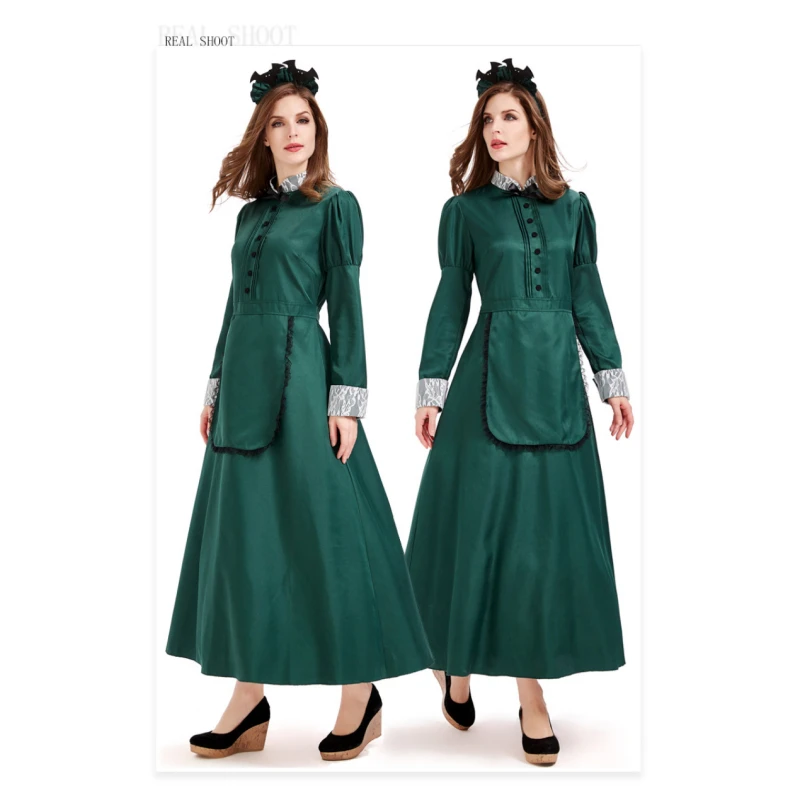 

Женское платье макси для косплея, длинное темно-зеленое платье трапециевидной формы с рукавами до пояса в средневековом винтажном Королевс...