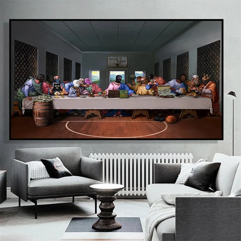 

Superhero and the Last Supper Creative Anime Poster Wall Art Print Avengers Wall Decor Nordic Canvas Painting Picture