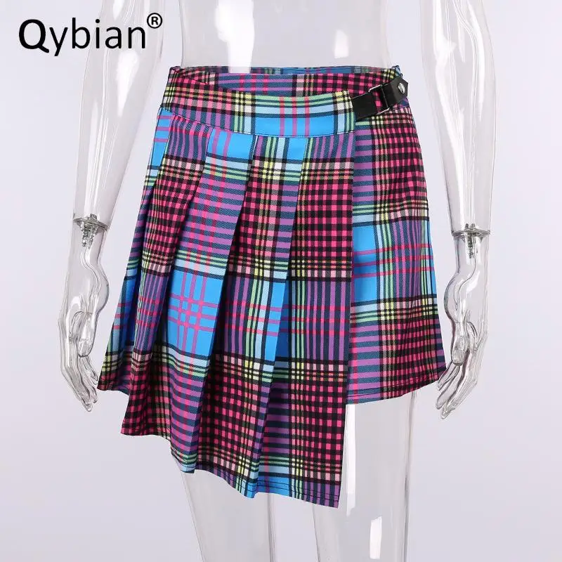 

New Autumn Hot Sale Good Quality Patchwork Pleated Color Plaid Irregular High Waist Skirt Student Japanese Skirt
