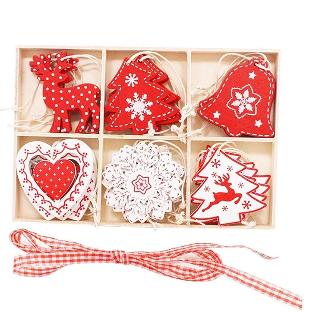 

Christmas Wooden Pendant Set With Wooden Box Home Christmas Tree Decoration Crafts Props