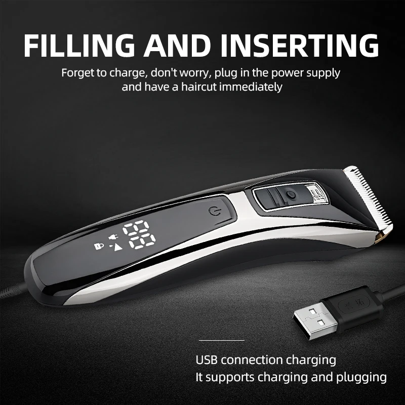 Триммер для волос с керамическим лезвием светодиодный электрический клипер