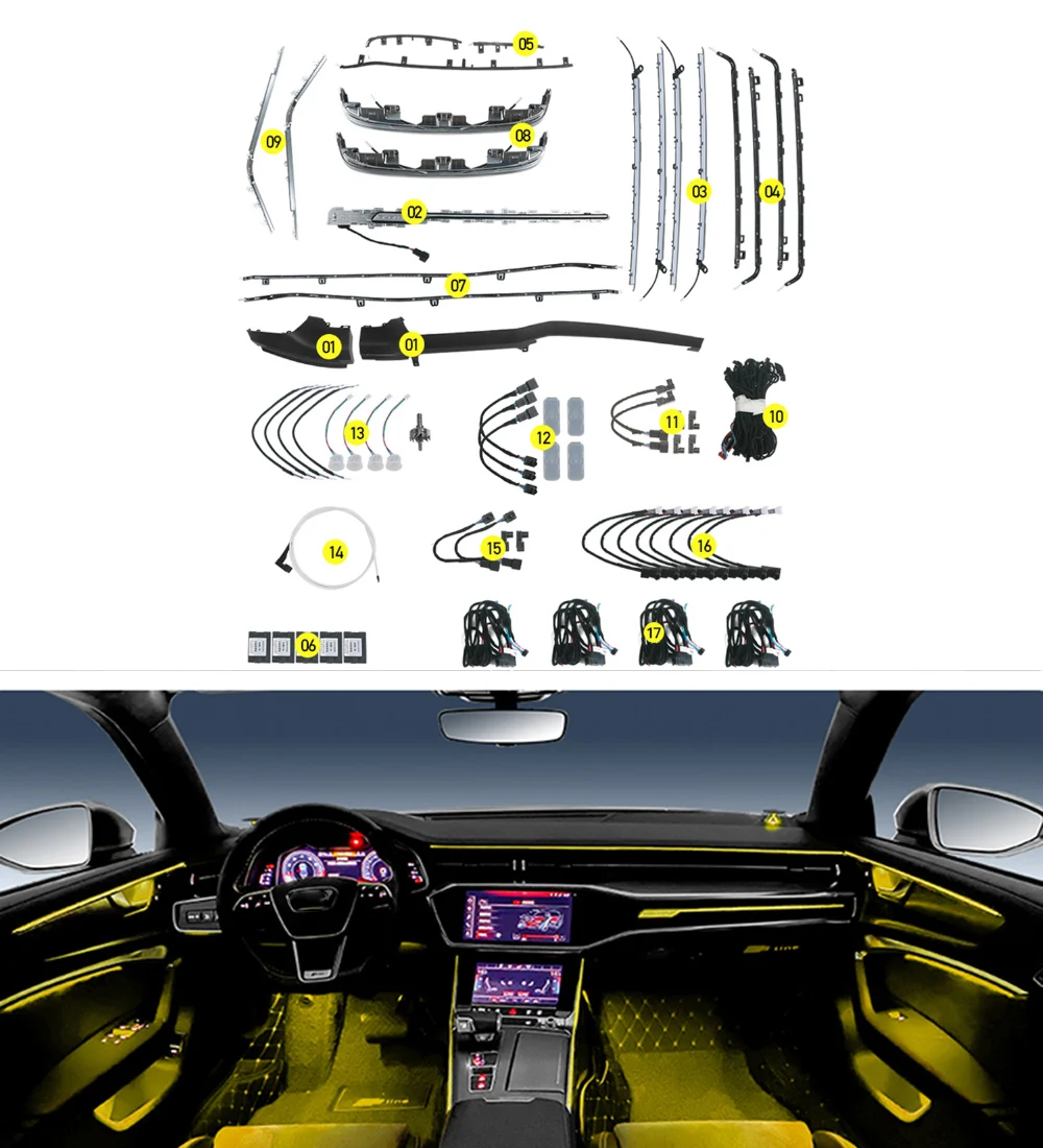 

For Audi A6 C8 2019 2020 LED Ambient Light Interior Atmosphere Light Door Light Footwell Light Dashboard LEDOriginal MMI Control