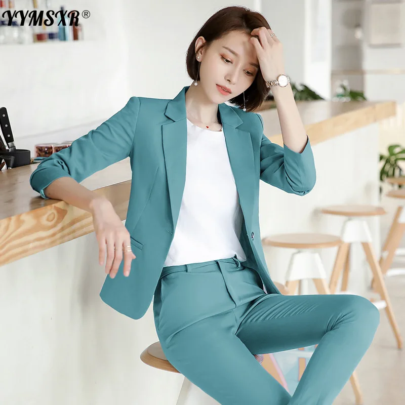 High-quality Women's Pants Suit  2022 New Autumn Casual Ladies Office Blazer High Waist Slim 9-point Pants 2-piece Set