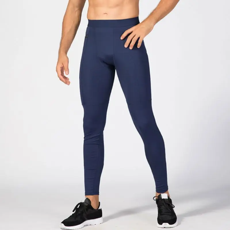 

Mens Plus Size Compression Long Pants Mid Waisted Solid Color Stripes Quick Dry Baselayer Sport Tights Zipper Pocket Running