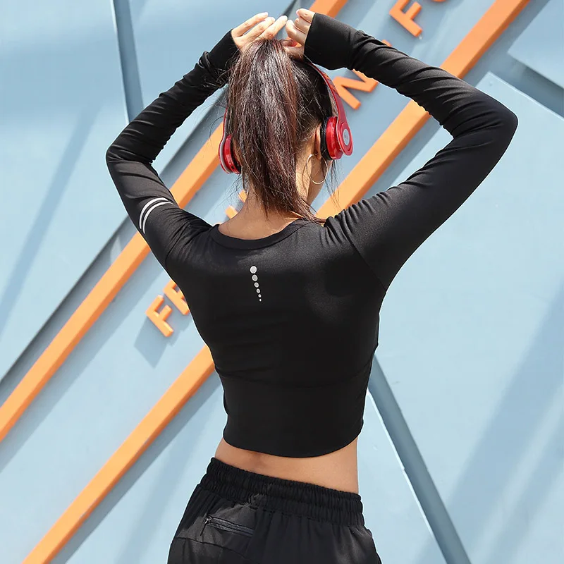 Женский укороченный Топ с длинным рукавом Nessaj черный облегающий Повседневный в