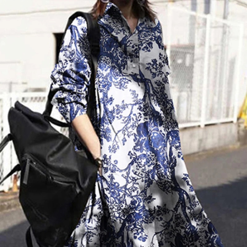 Autumn Printed Retro Ethnic Style Loose Large Size Muslim Women's Long Skirt Abaya Islamic Middle East Ramadan Fashion Dress