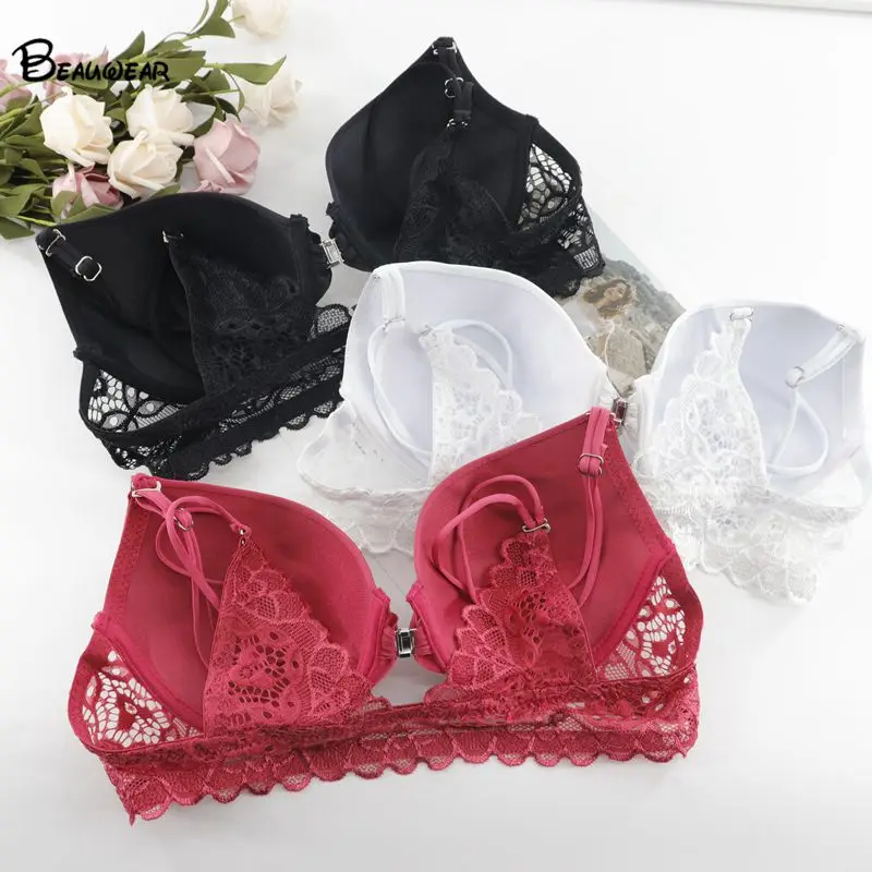 Beauwear сексуальный бюстгальтер размера плюс с застежкой спереди бюстгальтер на косточках Кружевная футболка бюстгальтер без косточек бесшовный поддерживающий бюстгальтер 36B 38B 40B 42B