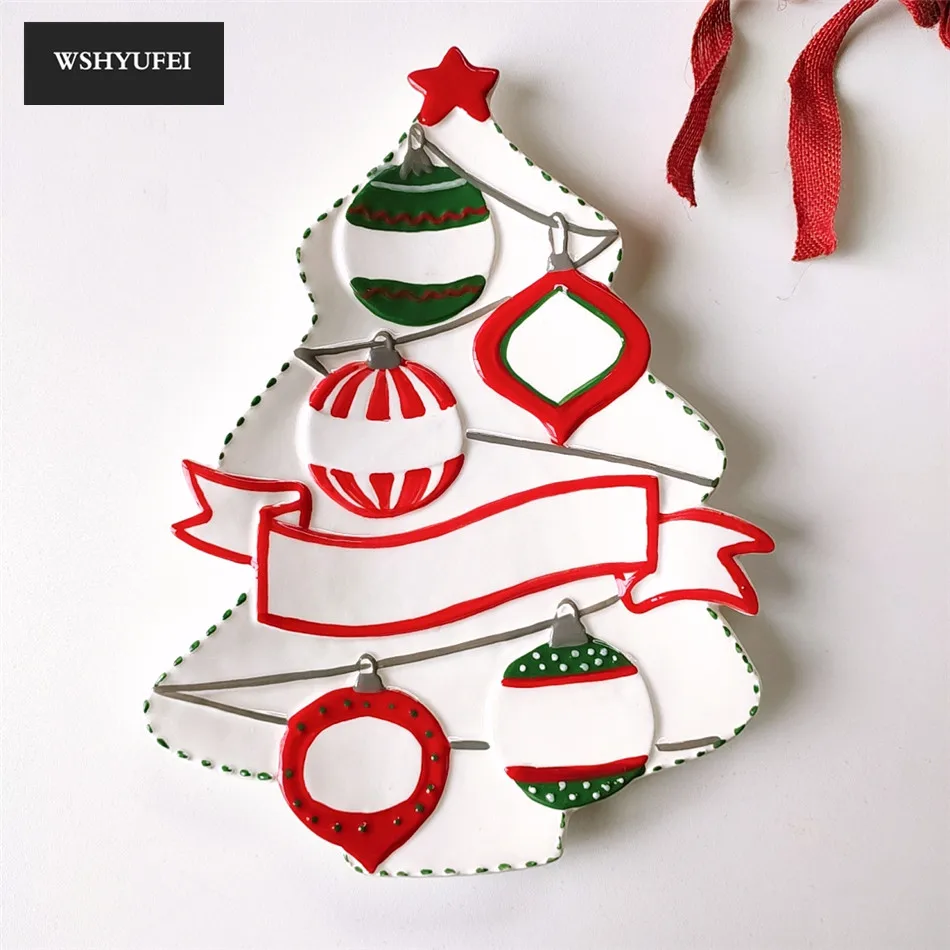 Тарелка в форме рождественской елки ручной расписной Рождественский шар тарелка