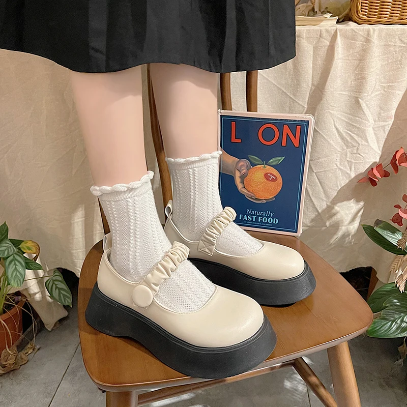 

One Word With Mary Jane Shoes Spring And Summer New Fashion All-Match Platform Ladies Small Leather Shoes