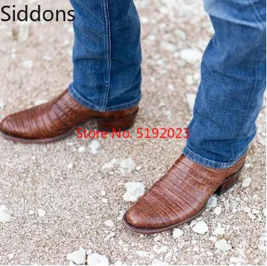 

Ankle Boots Men Shoes Men's High Quality PU Leather Brown Striped Low Heel Boots Botas Hombre Blancas Zapatos De Hombre D312