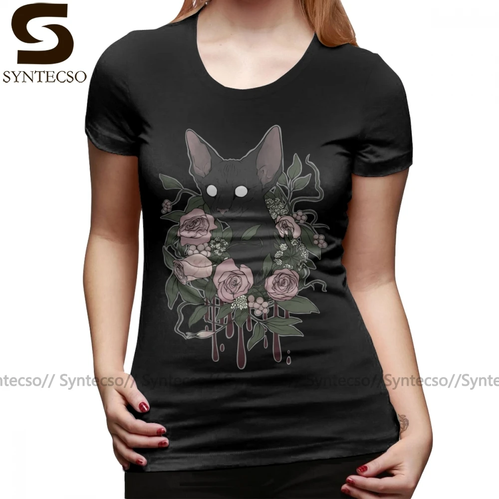 Футболка со сфинксом темно с цветочным рисунком кошачьих футболка каваи большой