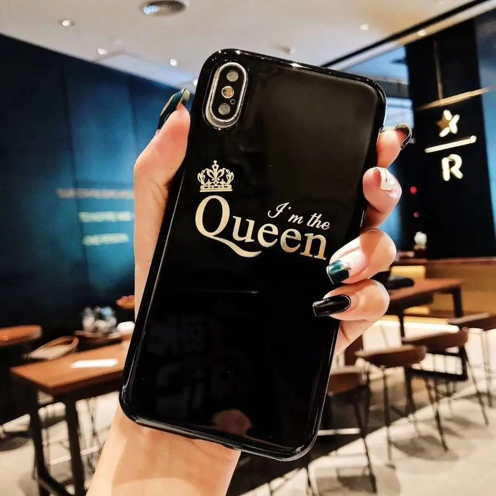 Мягкий чехол из ТПУ с перьями и буквами King queen Звездная корона для Apple iPhone 6 6s Plus 7 8 XR