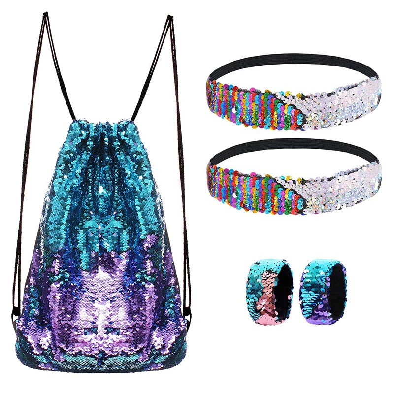 Mermaid Sequins Drawstring Bag Christmas Gifts Double-sided Flip Sequin Backpack Party Favors Girls Birthday Personalized Gift