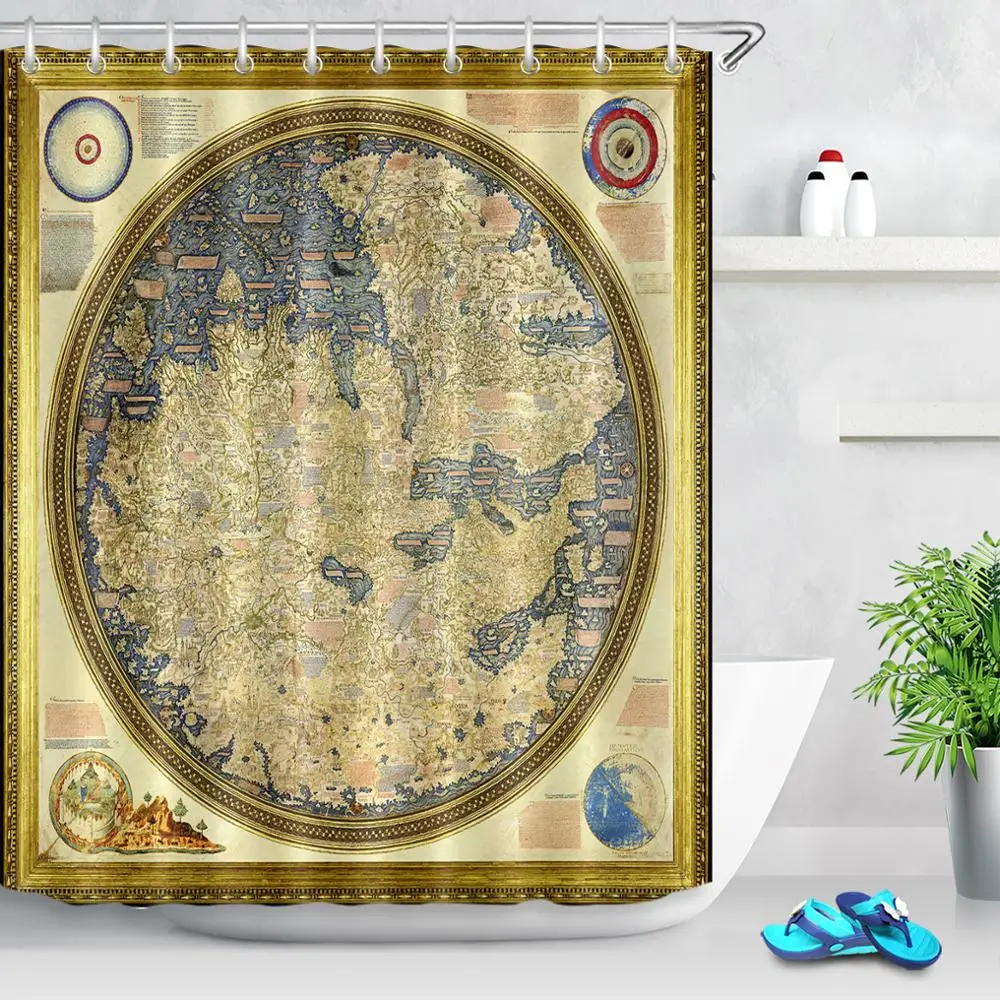 

Retro World Map Shower Curtain For Bathroom Waterproof Bath Curtains Extra Long Blackout Shower Curtain Mildewproof Washable
