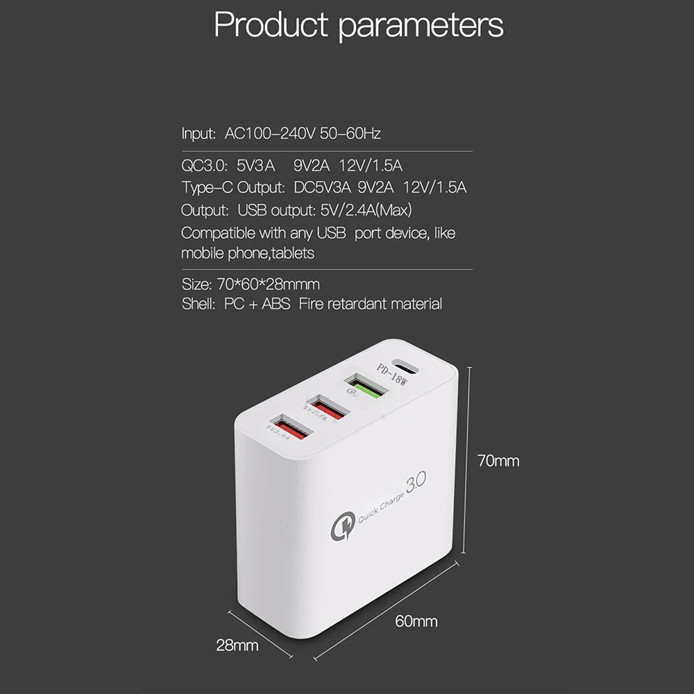 48 Вт 4 порта зарядное устройство Тип C qc3.0 type-c USB зарядное устройство для samsung iPhone huawei QC 3,0 быстрое настенное зарядное устройство США ЕС Великобритания австралийская штепсельная розетка