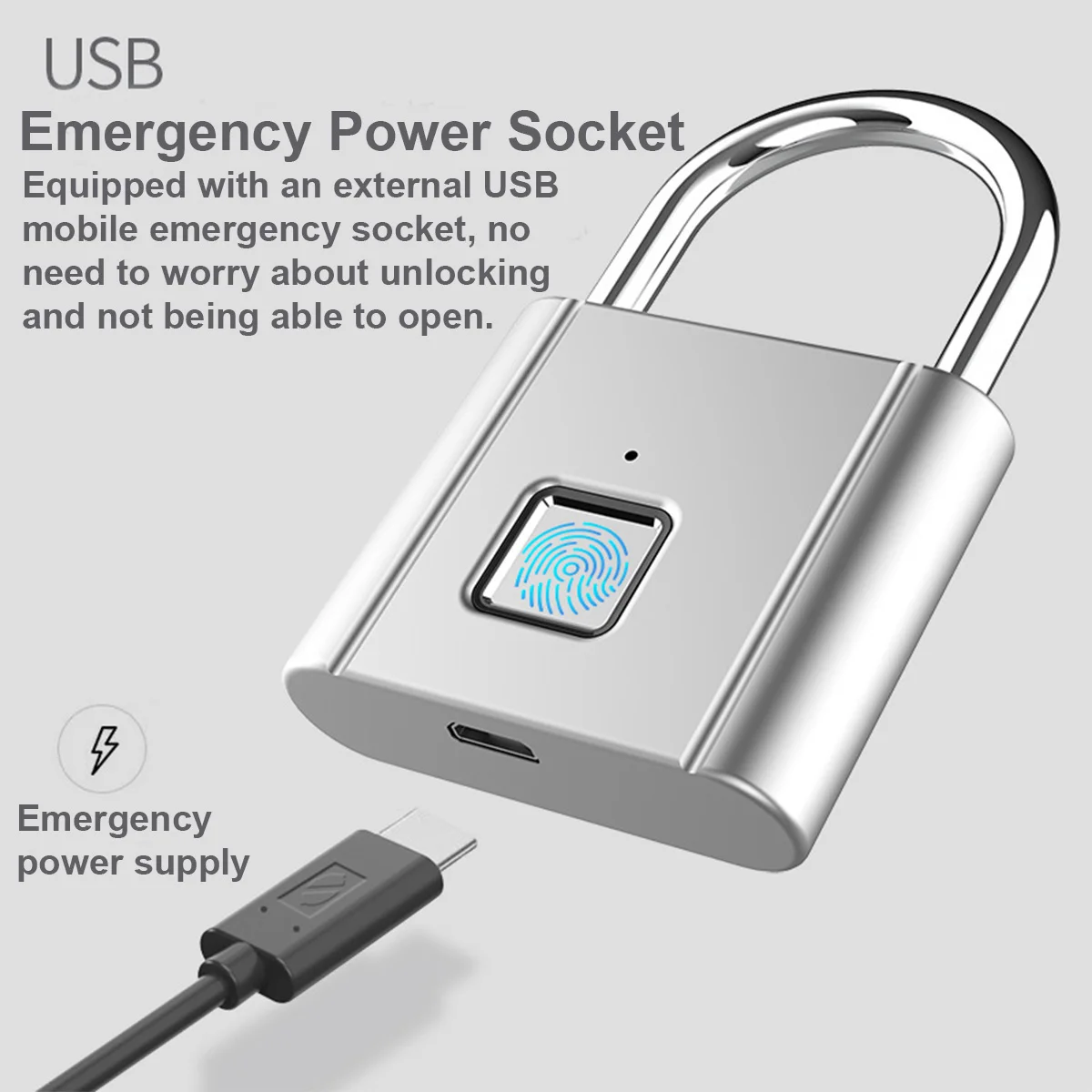 

Keyless Smart Fingerprint Padlock USB Rechargeable Security Door Lock Quick Unlock Stainless Zinc Alloy Self Developing Chip