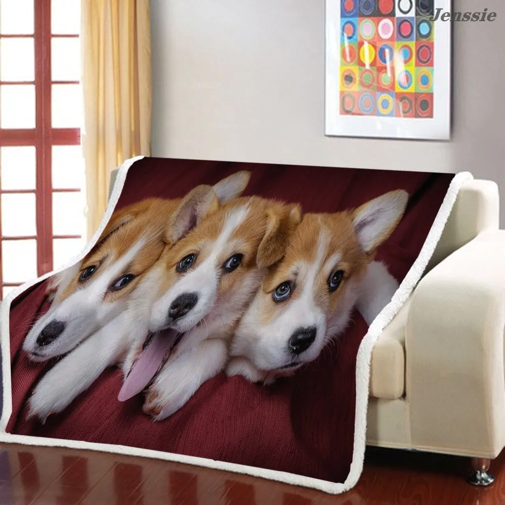 

Golden Retriever Husky 3D Printing Sofa Blanket Pet Dog Plush Throw Blanket Shiba Inu Puppy Print Sherpa Fleece Blanket For Beds