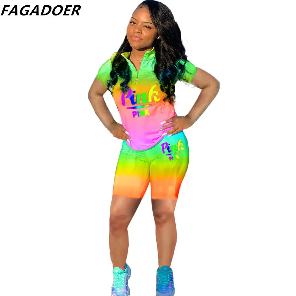 Комплект из двух предметов FAGADOER с неоновым градиентом летний комплект розовым