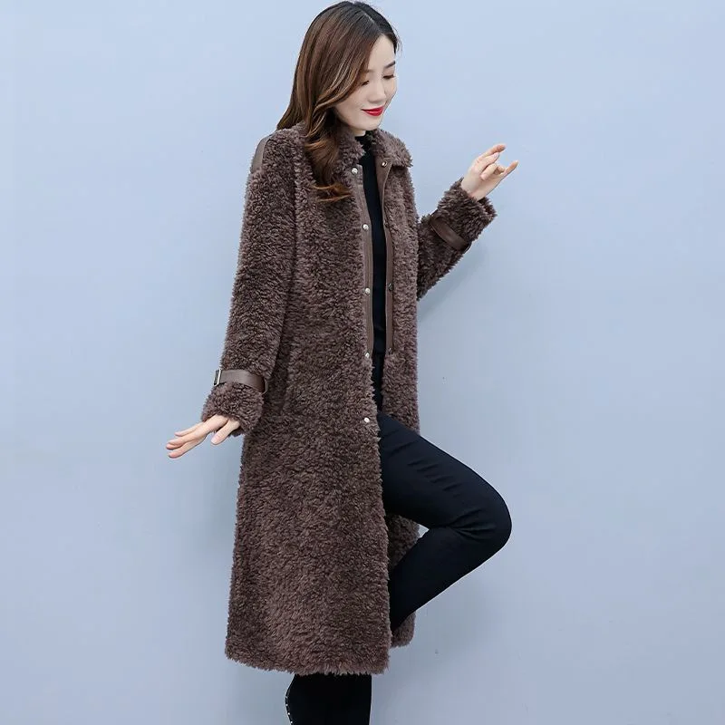 Cashmere Coats Single Breasted Faux Fur Coats Long Warm Fahsion Office Lady Jackets Outwear Luxury Women 2021 Winter Clothes