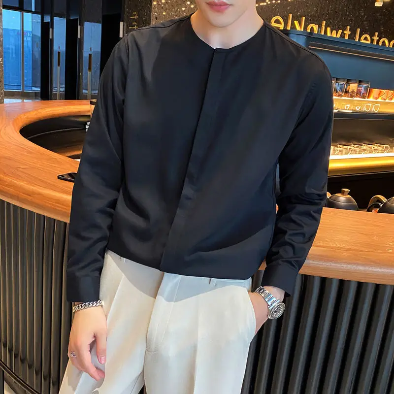 

Men's shirts 2020 autumn and winter new round neck casual loose drape bottoming shirt young people fashion trend clothing