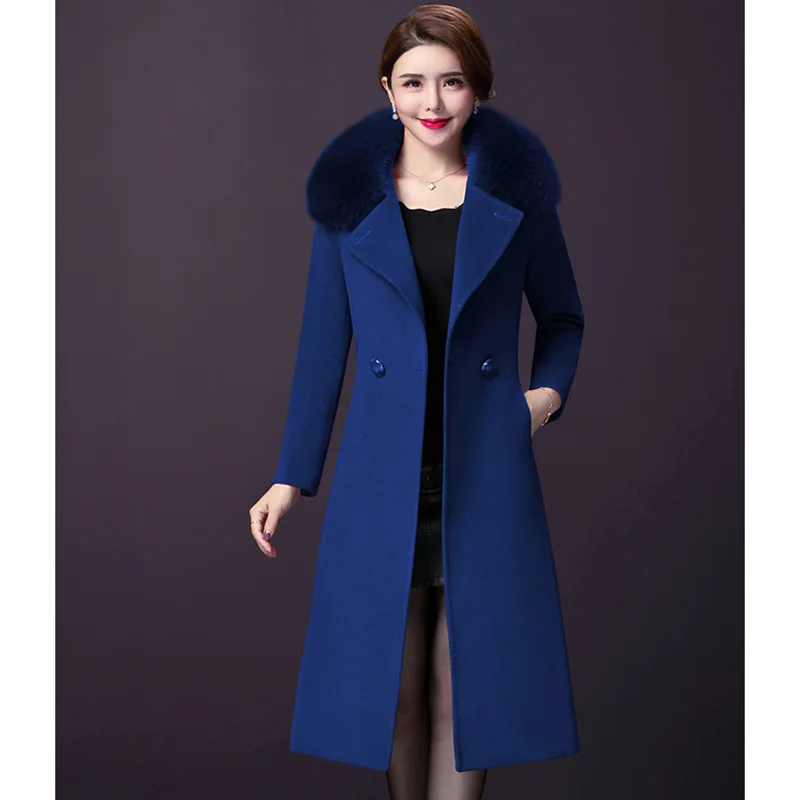 Autumn winter womens woolen coats fashion thicken Slim middle long fur collar cashmere windbreaker coat women's plus size 4XL | Женская