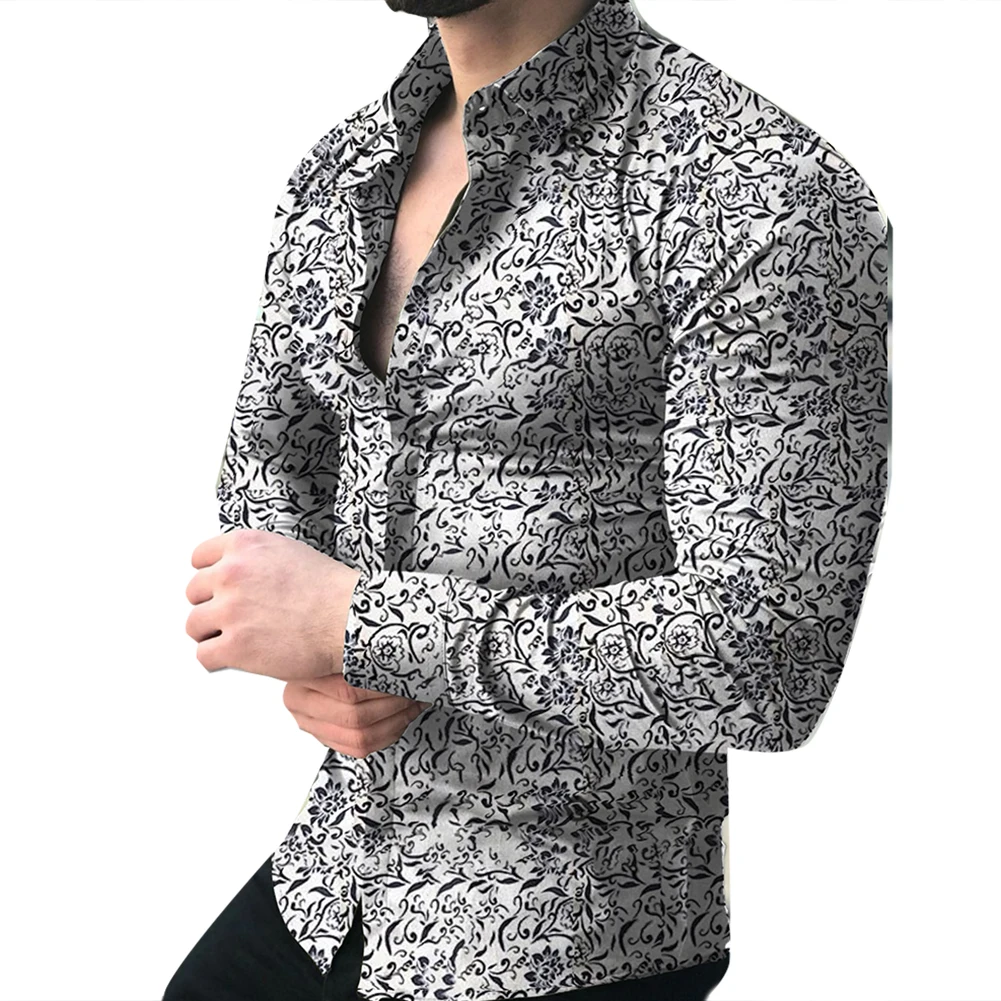 Camisa estampada ajustada de manga larga moda otouno para hombres 2019 camisa Повседневная M 5XL|Повседневные рубашки|