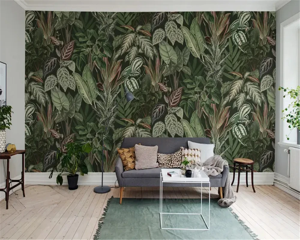

3d обои для гостиной, обои на заказ, современные минималистичные тропические растения, тропические листья