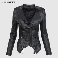 caranfier 2019 new autumn women pu leather jacket faux soft leather coat short design zipper slim black motorcycle jacket