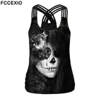 Женский жилет без рукавов FCCEXIO, Черная майка в готическом стиле с принтом черепа и скелета, топы без рукавов для Хэллоуина, футболка