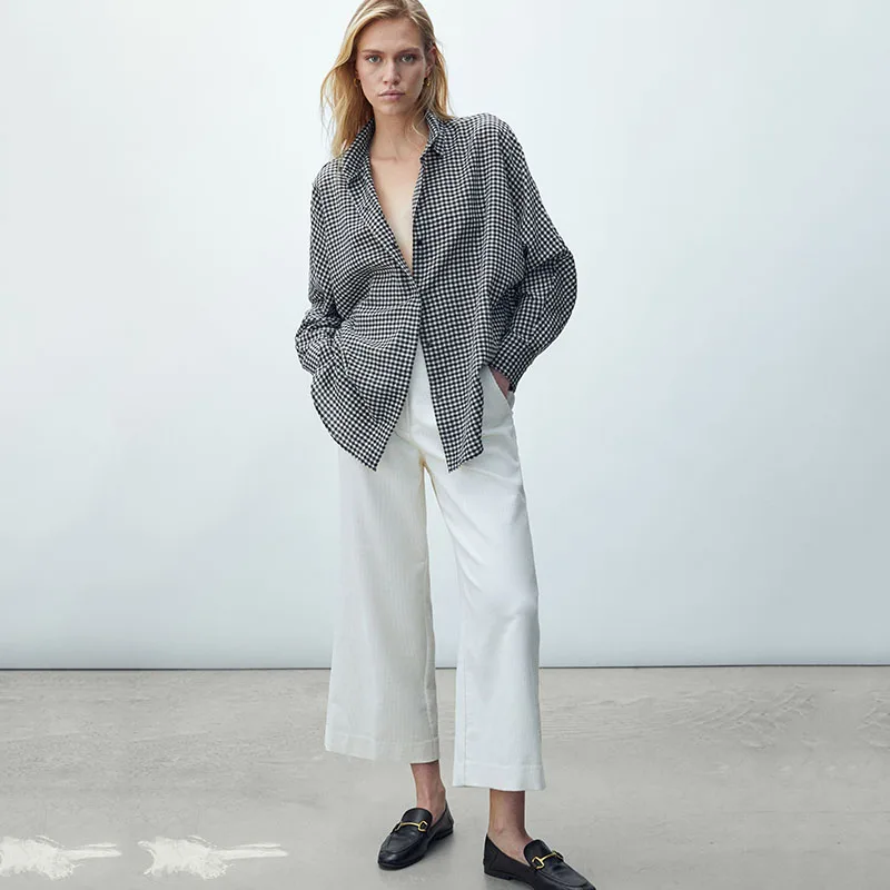 

Женский Осенний Топ Uniera, повседневный клетчатый топ из хлопка и шерсти в стиле ретро, 2021