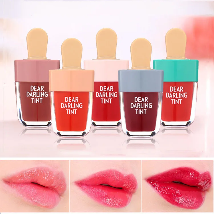 

4 Colors Super Ice Cream Lip Gloss Waterproof Long Lasting Liquid Makeup Lipstick Sweet Red Lip Tint