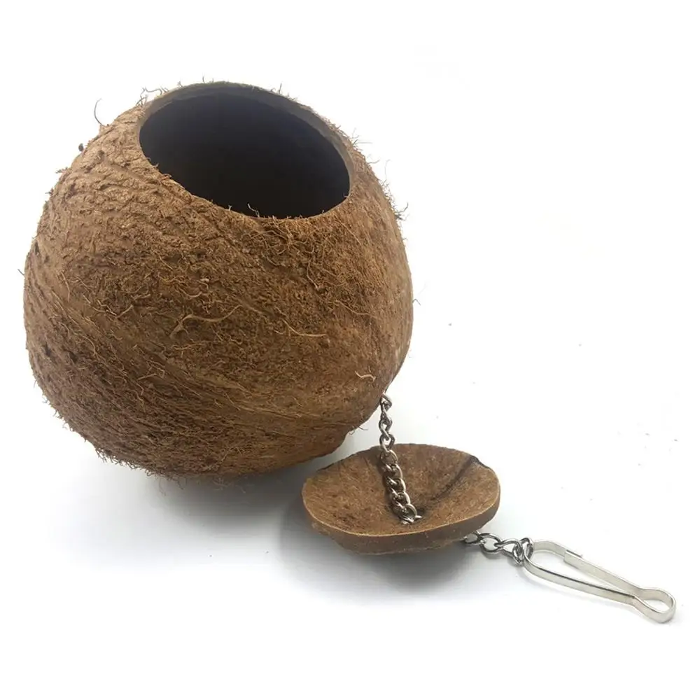 Фото Игрушки для птиц, домик-клетка из кокосовой ракушки, подвесная кормушка для домашних животных, вертушки для попугаев (гнездо + лестница) №5