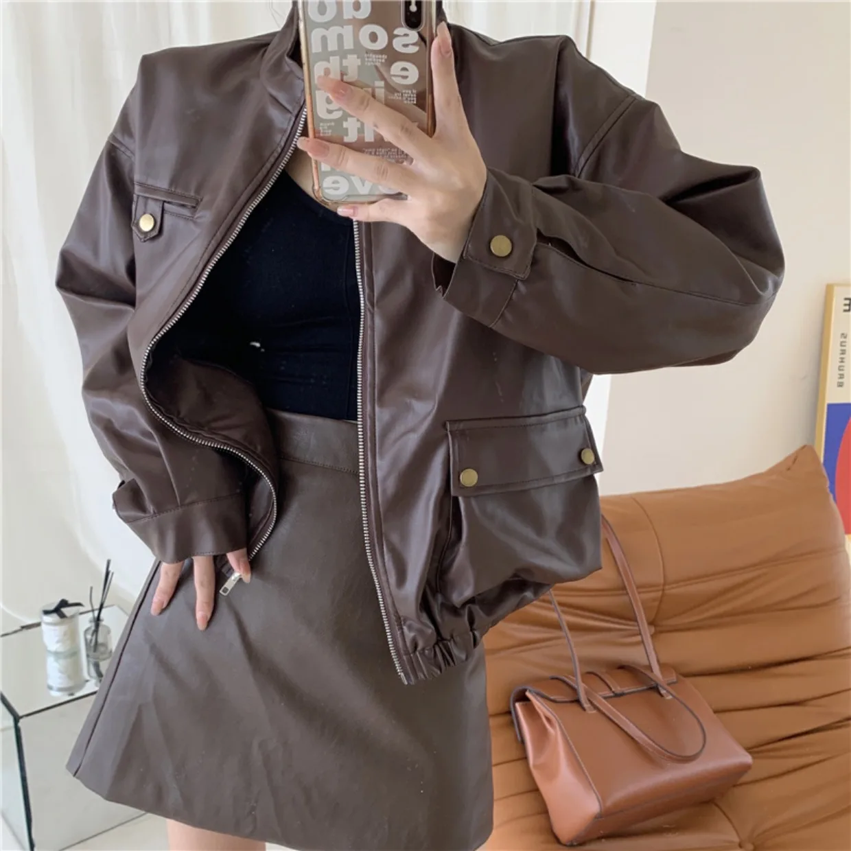 Женская куртка из искусственной кожи повседневная байкерская на молнии в