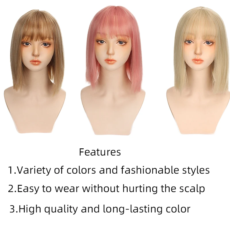 

Pink, brown, off-white, long-wave heat-resistant synthetic wig with tassels, female wig use and natural straight hair cosplay