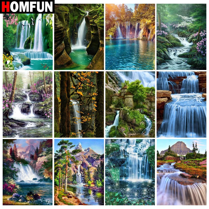 

Алмазная живопись HOMFUN, полноразмерная/круглая вышивка крестиком «водопад и гора», 5D Стразы