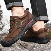 high quality platform genuine leather hiking shoes men outdoor waterproof casual sneakers male non slip sport soft trekking shoe