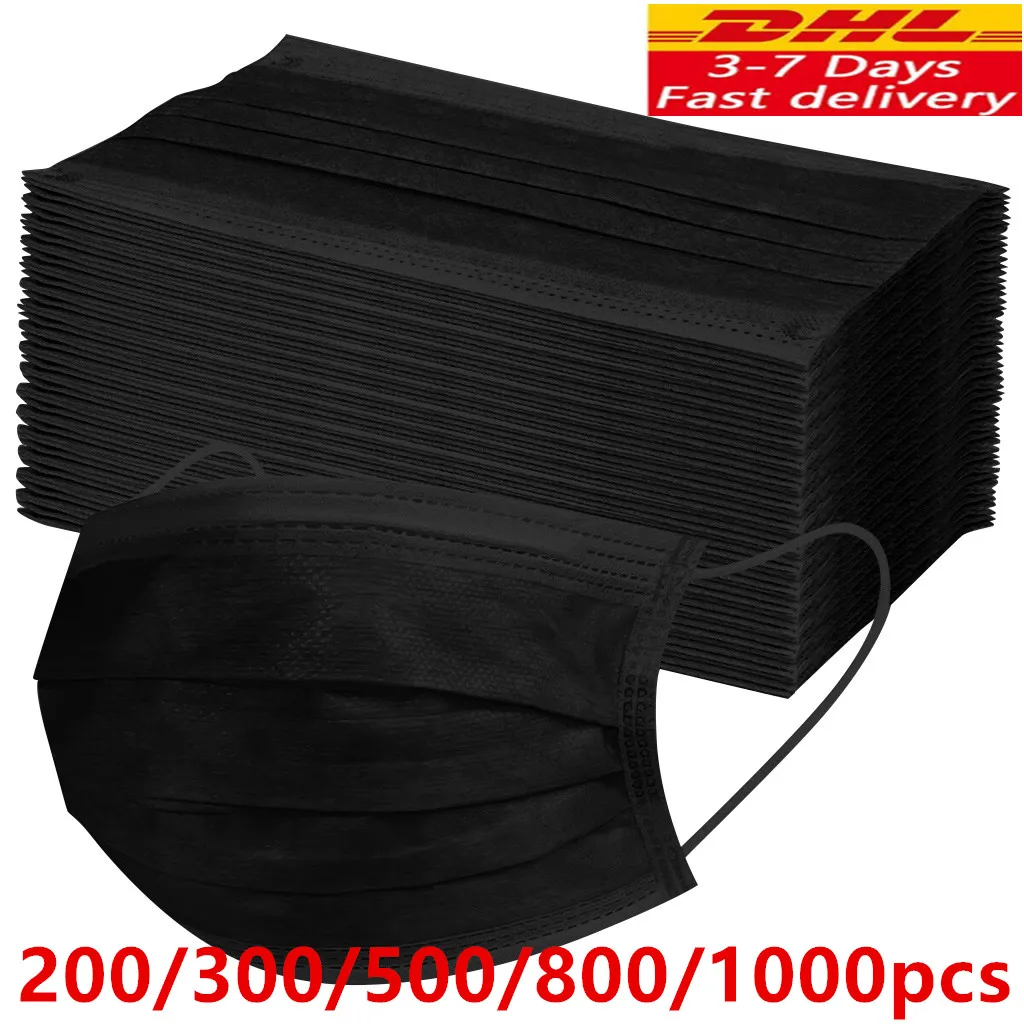 Свободная черная маска одноразовая Нетканая 3 слойная с фильтром Пылезащитная и