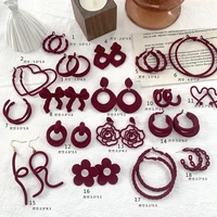 multiple designs winered color flower bowknot circle earrings for women rose round geometric velvet drop earrings winter jewelry