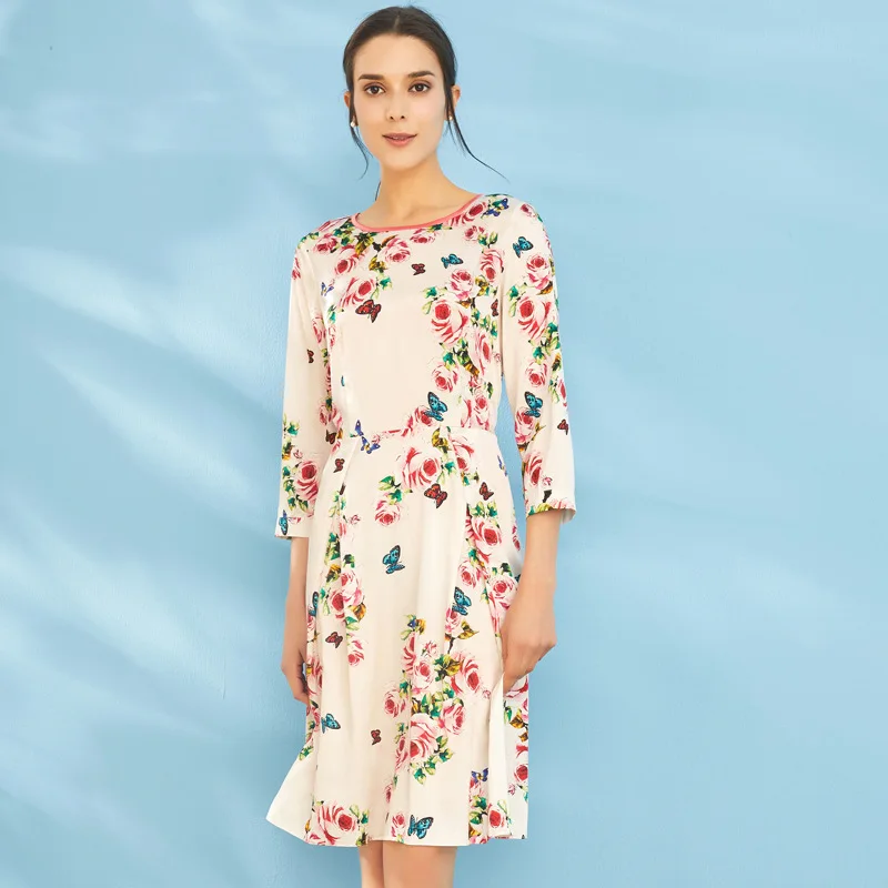 Digital Printing Heavy Weight Silk Dress Summer New European And American Slim Silk Dress